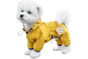 OTKARXUS Dog Raincoat,1PC Waterproof Hooded Dog Rain Jacket with Legs and Harness Hole,Adjustable Pet Rain Coat for Small Dogs (Yellow, L)