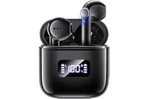 Gxorul Bluetooth Kopfhörer, Bluetooth Sport 5.3 Ohrhörer mit Mikrofon, Tastensteuerung, 30 Stunden Spielzeit mit Ladehülle, LED-Anzeige für iOS Android（Dunkelgrau）