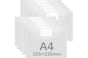 GESDYO 10 Pack A4 Plastic Folders Document Files Envelope Clear Wallets Plastic Popper Wallets with Label Pocket and Snap Button Suitable for Document Storage at School, Work and Home