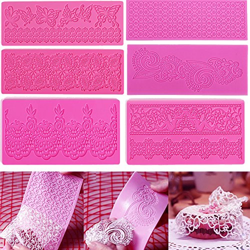 SunJas 6tlg Hochzeit Tortenrand Ausstecher Ausstechform für Torten Fondant Kuchen Marzipan Backen Deko Stempel Set Kit