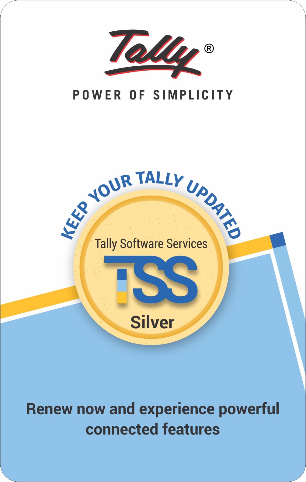 Tally Software Services (TSS) - Silver. An annual software subscription for your existing TallyPrime/Tally.ERP 9 licenses (En