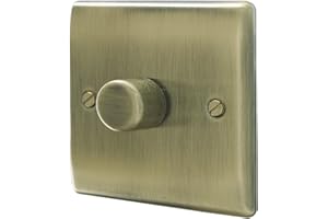BRITISH GENERAL BG Electrical Interruptor de atenuación inteligente de pared simple, 2 vías, perfil elevado, bordes redondos, metal Nexus, latón antiguo, 200 W, NAB81