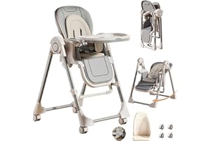 Magic ZC Cuir PU Chaise Haute pour Multifonctionnelle Bébé Chaise de Salle à Manger avec Hauteurs Réglables et Positions Pliable Convertible avec Doubles Plateaux (X8121 Grey)