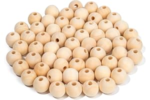HOLDLEAF 60 Pièces 16mm Perles en Bois Rondes en Naturel Perles en Bois avec Trou Facile à Fils pour Macramé DIY Artisanat Bijoux Bracelets Décorations de Fêtes Crétives Porte-Clefs