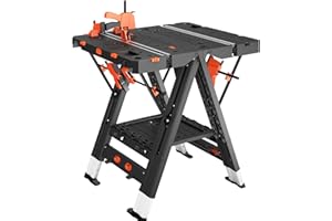 LARBANKE 2-In-1 Folding Workbench,Waterproof Multi Function Folding WorkTable,79*81*63.5CM Workbench,Height-Adjustable Foldable WorkTable with 4 Woodworking Clamps,4 Connecting Blocks,2 Limit Blocks