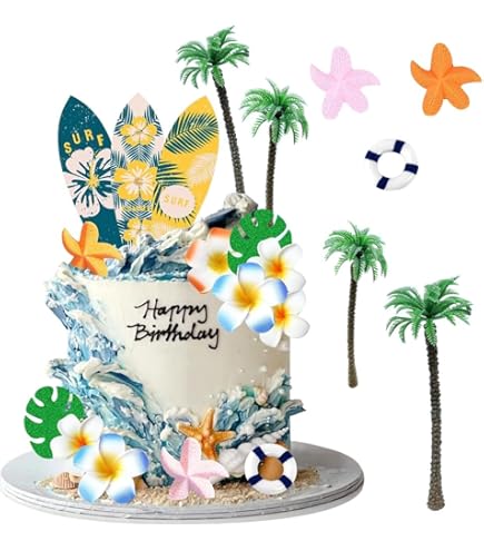 Décoration De Gâteau D'anniversaire De Surf, Planche De Surf, Chaussons De Natation, Bouée De Sauvetage, Fournitures De Fête
