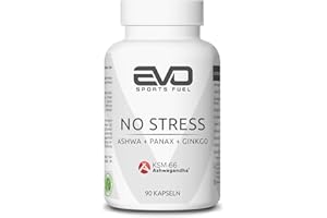 ‎EVO SPORTS FUEL EVO SPORTS FUEL No Stress KSM-66® Ashwagandha Kapseln | 90 Kapseln | original indische Schlafbeere mit Panax, Ginkgo, Vitamin B6 | 100% Vegan & natürlich | geprüfte Qualität | Made in Germany