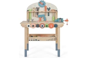 GYMAX Kids Workbench, Wooden Children Play Workbench with 8 Tools Toy, 53 Accessories, Storage Shelf & Magnetic Rack, Toy Tool Bench for 3 Years Old + Boys Girls, 60 x 30 x 79 cm