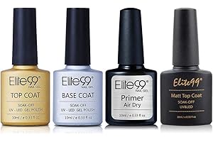 Elite99 Gel Base and Top Coat and Nail Primer Set, Glossy Top and Matte Top Coat Kit for Gel Polish Acrylic Powder,Soak Off UV LED Gel Nail Lacquer,4 x 10ml