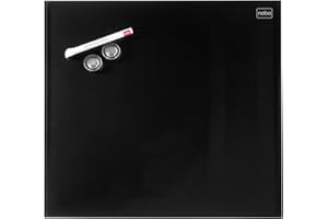Nobo - Petit Tableau Blanc Mural Carré, Surface Magnétique en Verre Effaçable à Sec, Sans Cadre, Fixations Invisibles, 300 x 300 mm, Feutre Marqueur et Aimants Inclus, Noir, 1903950