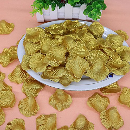 angju 100 pétalos de pétalos artificiales decorativos para decoración de boda, Tela de seda, dorado, as show