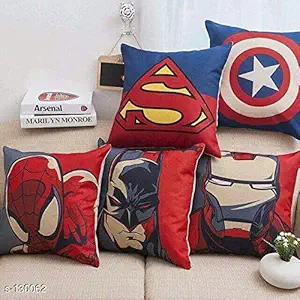 FAIRY HOME Designer Decorative Jute Avenger Cushion Covers/ Throw Pillow, Standard (16*16), 5 Pcs