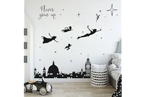 Runtoo Adesivi Murali Peter Pan Adesivi da Parete Frasi Decorazioni Muro Bambini Cameretta Bimba Ragazzi