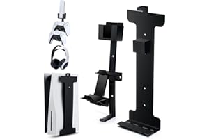 XSTARG Wandhalterung PS5 Slim, Wandhalterung Set für Playstation 5 Slim (Disk und Digital), Metallhalterung Vertikal für PS5 Slim Konsole Stahlwandständer Halterung mit Controller Halter Kopfhörerhalter