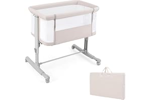 ‎COSTWAY COSTWAY 3 in 1 Beistellbett, Reisebett Baby mit Matratze, Babybett & Babywiege & Kinderbett 5-stufig höhenverstellbar neigbar, Stubenwagen mit Tragetasche bis 9kg belastbar (Beige)