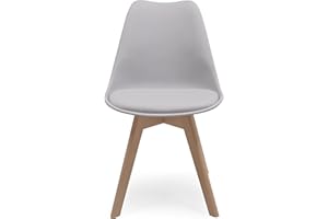 Homely - 1 Silla de Comedor o Cocina Day, Silla de diseño nórdico, Asiento de Polipropileno, Patas de Madera de Haya, Respaldo ergonómico, Color Gris Claro