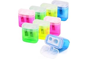 Manual Pencil Sharpeners Dual Hole - Coideal 8 Pack Small Canister Sharpener Coloured Handheld Double-Hole with Cover for Kids School Students