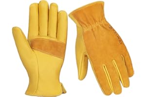 Velway Rękawice ogrodnicze dla mężczyzn i kobiet, wzmocnione dłonie, odporne na kolce, skórzane rękawice robocze, oddychające, z bawełnianą podszewką, rękawice ochronne do pracy na podwórku, na farmę,