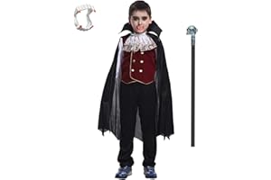 ZUCOS Jungen Kinder Vampir Halloween Kostüm Gothic Classic Cosplay w/Vampirzähne und Sichel