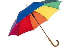 noTrash2003 Ombrello automatico in legno con gancio rotondo curvo e manico in legno diametro 103 cm, Arcobaleno, 103 cm, Elegante