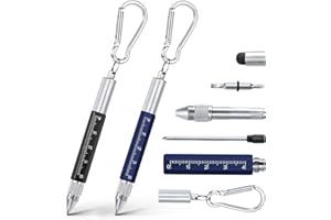 Vicloon Multi Tool Pen, 6 in 1 Multitools Gadgets for Men Dad, Grandad Gifts Include Ballpoint Pen, Touchscreen Stylus, Ruler, Carabiner, Flat and Phillips Screwdriver Dad Gifts (Black+Blue)