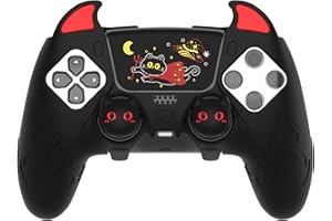 PlayVital Cover Controller per ps5 Edge Joystick Custodia Silicone Protettiva Skin Antiscivolo, Copri Levette Analogiche Adesivi Touchpad Accessori per ps5 Edge Gamepad, Diavolo Carino, Nero