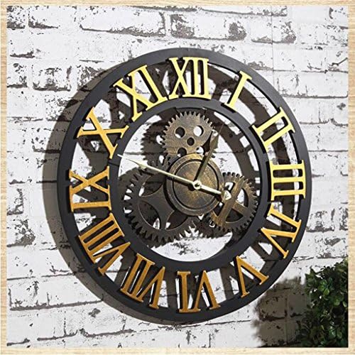 Wall Clock European Vintage silent walls with Creative Clocks hollow design with the Arabic / Roman numeral for the kitchen the stay Hotel Home European Office gifts of decoration of antique furniture gear 3D Wall Clock in wood Gold Silver ( size 50cm in diameter ) Wall Clock industrial ( Color: Roman-Gold )