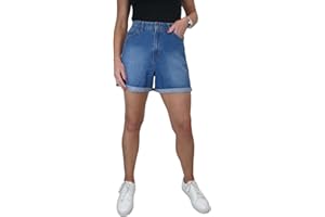 Paulo Due Women's High Waist Denim Mom Shorts Ladies Non Stretch Summer Rolled Hem 100% Cotton Shorts 10-22