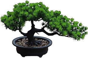 Aisamco Sztuczne drzewo bonsai sztuczna roślina dekoracja doniczkowe sztuczne rośliny domowe japońska sosna bonsai roślina 19 cm wysokości 34 cm szerokości do dekoracji wnętrz na biurko