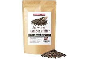 ‎MEERBACH & ROSE Kampot Pfeffer schwarz 100g, feinster schwarzer Kampot Pfeffer aus Kambodscha, schwarzer Pfeffer, ganze Pfefferkörner für die Pfeffermühle