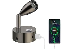 ‎ERWEY ERWEY LED Leselampe 12V Wohnmobil Touch Dimmbar 3 Farbtemperatur Modi, Wandlampe mit Ladefunktion USB A+C-Anschlüssen, DC 12V-24V Spot für Boot Auto Camper Van Yacht Wohnwagen, Glanz Schwarz