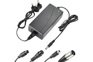 BOEEA 42V 2A Scooter Charger, Hoverboard Charger, Electric Bike Charger Only for 36V Lithium Battery, Pack DC 5.5 * 2.1 with 8mm 3 Prong /12mm 3 Prong /8mm RCA/3-Pin Male XLR Connector, UK Power Adaptor