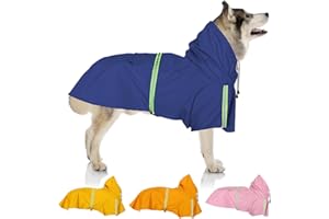 SilverChry Chubasquero Perros Grandes, Impermeable Perro Ajustable, Abrigo Impermeables con Capucha, Poncho de Lluvia Impermeable Perros, Chubasquero con Capucha & Collar Agujero Perro (Azul, 5XL)