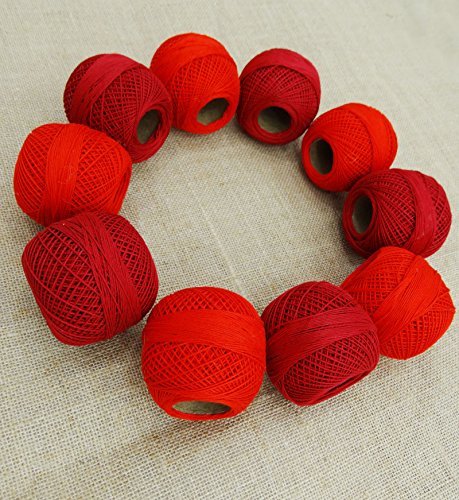 Red 10 Stück mercerisierte Baumwolle Häkelgarn Thema Skeins Stickerei Stricken - 2