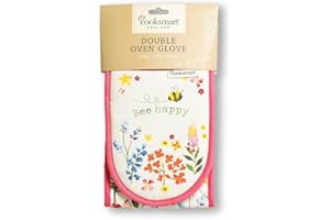 Cooksmart Double Oven Gloves Heat Resistant | British Designed Heat Resistant Oven Gloves | Modern Oven Mitt & Potholder for Home Cooking | Heat Protection Kitchen Oven Gloves - Bee Happy