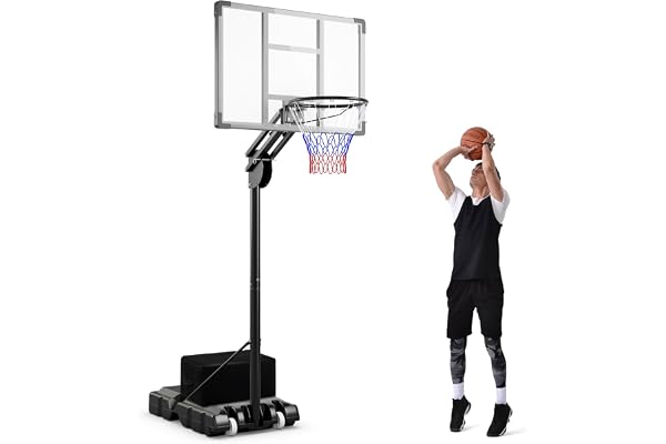 GOPLUS Basketkorg utomhus, korghöjd 149–305 cm justerbar, basketkorg med bakvägg, basketstativ bärbar med hjul, baskethoop för barn, tonåringar, vuxna