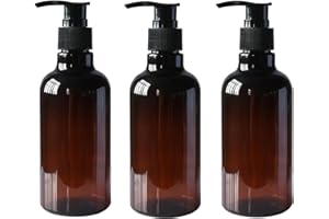 UPSTORE 3 Botellas Recargables de plástico de 250ml Color marrón ámbar con Bomba Negra vacía envases de artículos de tocador para champú acondicionador de Pelo Gel de Ducha dispensadores de lociones