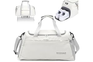 sprecenk 35L Borsa da Viaggio Pieghevole, Borsone Palestra Sportiva con Scomparto Scarpe, Grande Capacità Borsa da Fine Settimana Borsa Porta Abiti da Viaggio per Uomo Donna, Bianco