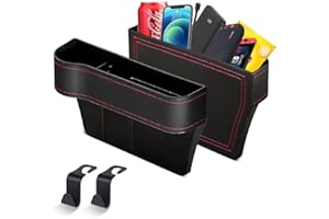 AIMISITE Autositz-Lückenfüller, Organizer, 2 Stück, Auto-Organizer, Vordersitz-Lückenfüller mit Getränkehalter, PU-Leder, Autokonsole, Seitentasche mit USB-Ladeloch