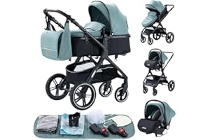 YAZOCO carrito bebe 3 en 1 Cochecito de Bebé Combinado Compacto Todoterreno Lujoso Paisaje Alto Cuatro Veces 0-36 Kg Sillas de paseo BastóN Plegable Accesorios CóModos (1 Azul)