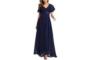 ECDAHICC Damen Abendkleider Gürtel V-Ausschnitt Hohe Taille A-Linie Chiffon Brautjungfernkleid Elegant Lang Ballkleid