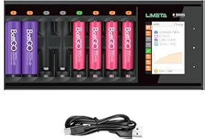 LIMETA Inteligentna Ładowarka Do Akumulatorów AA AAA 8-Gniazdowa USB Typu C QC3.0 Szybka Z Wyświetlaczem LCD Li-lon LiHv NI-MH NI-Cd Czarna