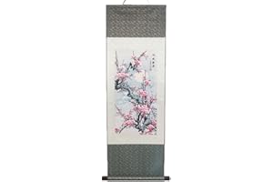 lachineuse - Kakemono Fleurs de Prunier - Tapisserie Murale - Décoration Japonaise à Suspendre - 120 x 38 cm - Symbole d'Espoir - Tableau Japonais Estampe - Coloris Gris - Idée Cadeau Japon Asie