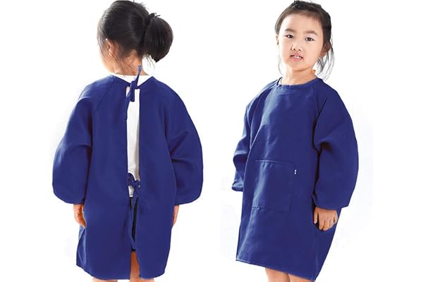 O-Kinee Tablier Peinture Enfant, Tablier Enfant pour Peinture, L'école Activités, Bricolage, Polyester Bleu(M)
