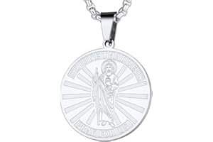 FaithHeart Collana da uomo in acciaio inossidabile con San Cristoforo/San Paolo/Sant'Antonio/San Tommaso/San Patrizio/San Giuseppe/Sant'Agostino, Argento/Oro/Nero Ovale/Rotondo