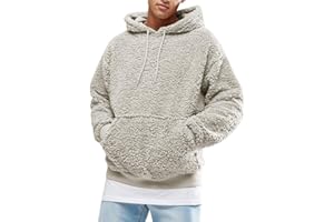 Runcati Herren Kapuzenpullover Teddy Fleece Hoodie Einfarbig Plüsch Sweatshirt Leichte Flauschig Sherpa Pullover Casual Winter Outwear mit Kängurutasche