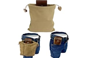 TeTupGa Waxed Canvas Foraging Pouch, Hiking Waist Packs Collapsible Foraging Bags with Drawstring,Leather Mushroom Belt Pouch bag For Hiking Camping Hunting Outdoor Tools Storage Belt Bag (Khaki)
