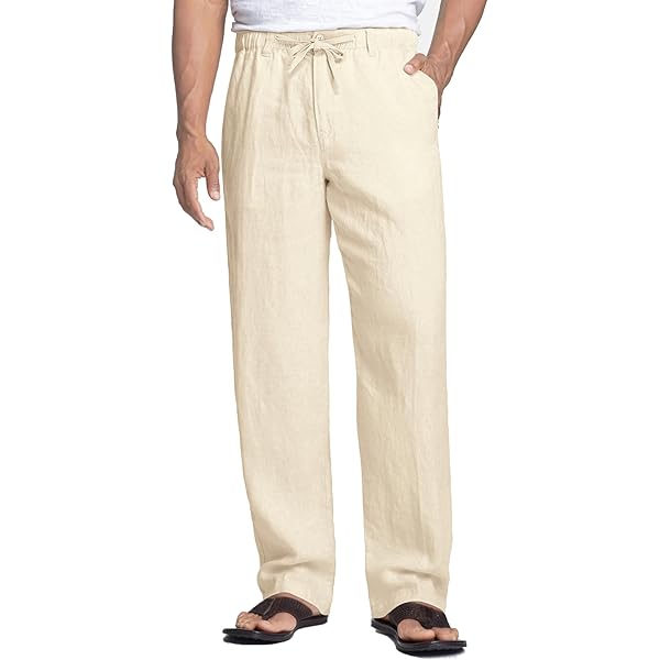 Linnen Broek Herenbroek Lange Vrijetijdsbroek Strandbroek Trekkoord Herenbroeken
