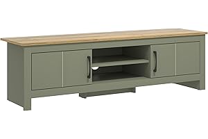 Galano Limestone Wide TV Unit – TV Stand Cabinet with Doors and Storage Shelves for Living Room – Modern Minimalist Style – Kale Green