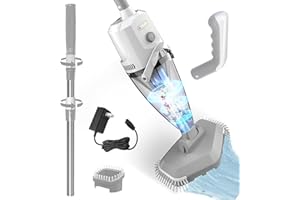 PoolyPoly Poolsauger mit Akku, Pool Bodensauger Handsauger Kabellos, 1,8 Liter Filter, Stärkerer Saugkraft Poolreiniger mit Teleskopstange, Pool Staubsauger für Spas, Whirlpools, Pools, Weiß+Grau